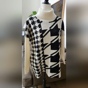 Nwt Black and White Houndstooth Turtleneck Sweater